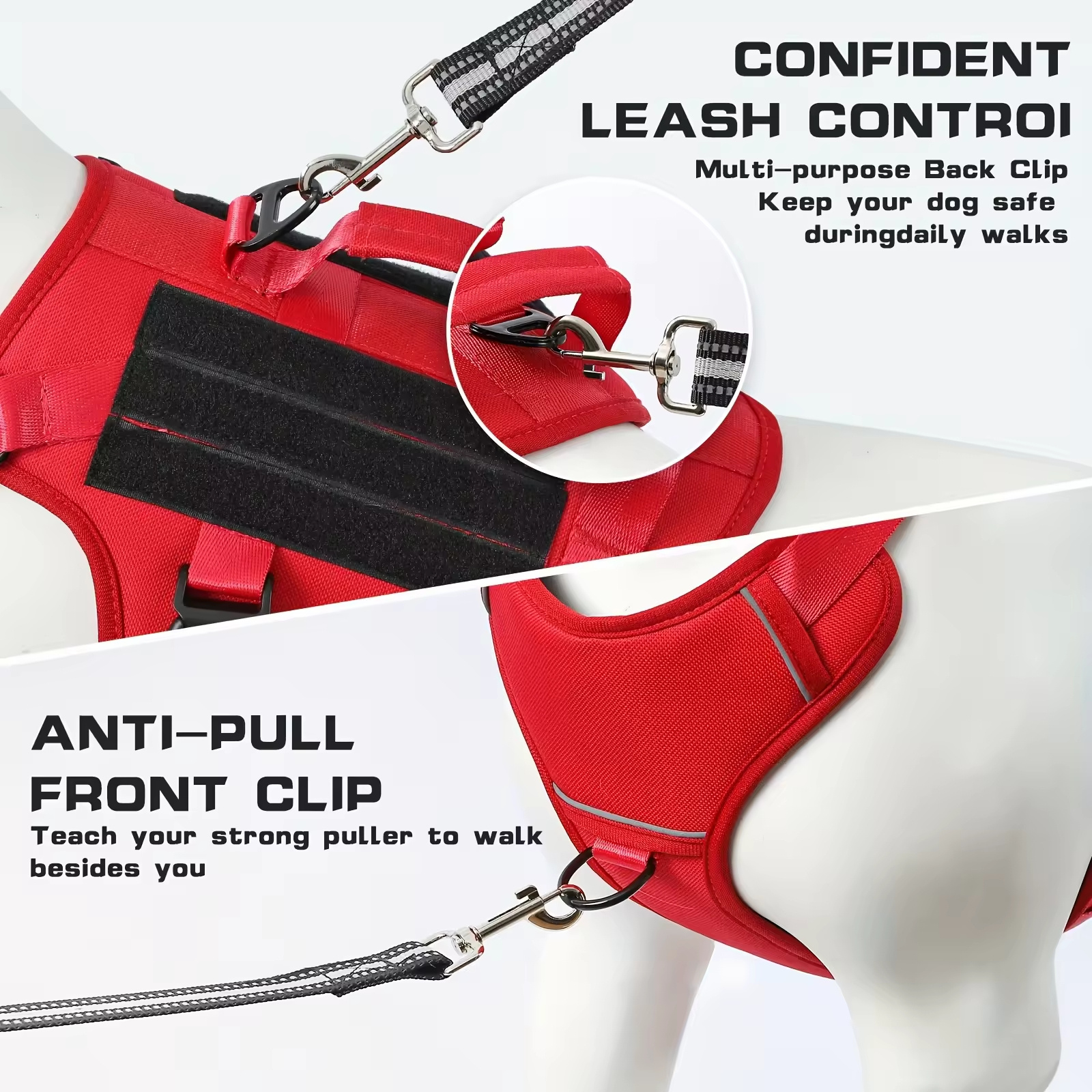 Heat-resistant Durable Nylon Tactical Service Dog Harness, Adjustable No-pull Reflective Vest With Dual Handles For Large Dogs - Image 3